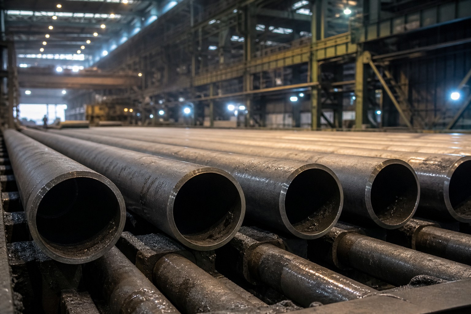 oil and gas pipeline steel grades - seamless pipe ends close-up at the mill
