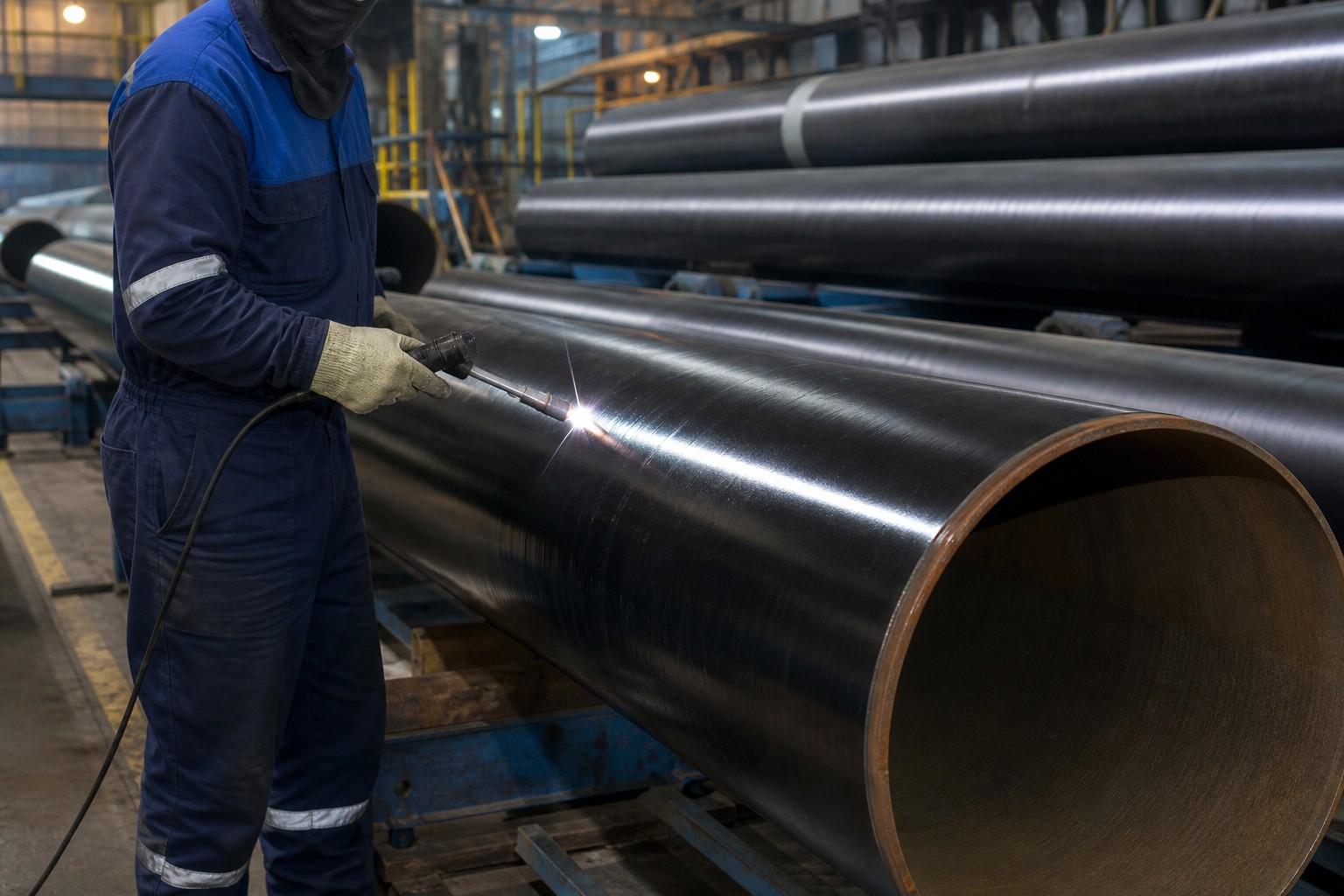 pipeline steel coating inspection - holiday detection testing on coated pipe