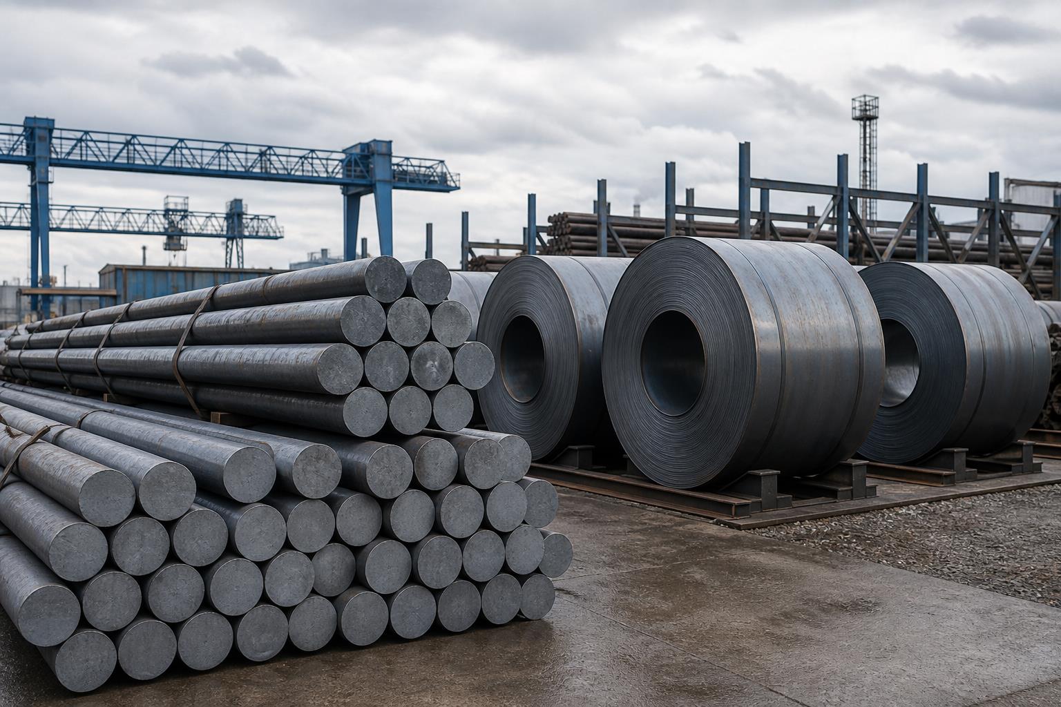 seamless vs welded pipe raw materials - steel billets and hot rolled coil at a steel yard