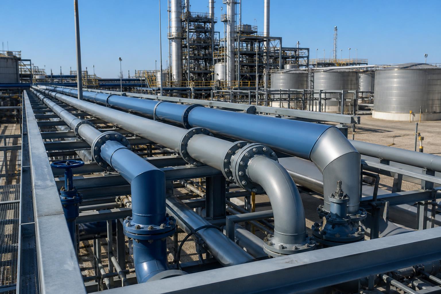 welded and seamless steel pipe applications - industrial piping installation at a process plant
