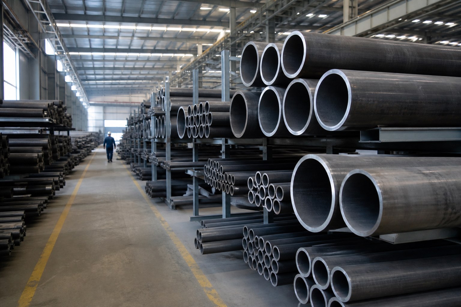 steel pipe schedule chart - steel pipe bundles of different wall thicknesses in a warehouse