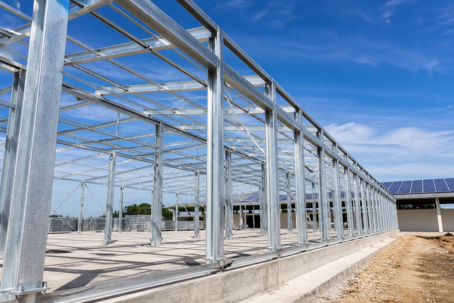 galvanized steel tube applications - galvanized square tube structural frame on a construction site