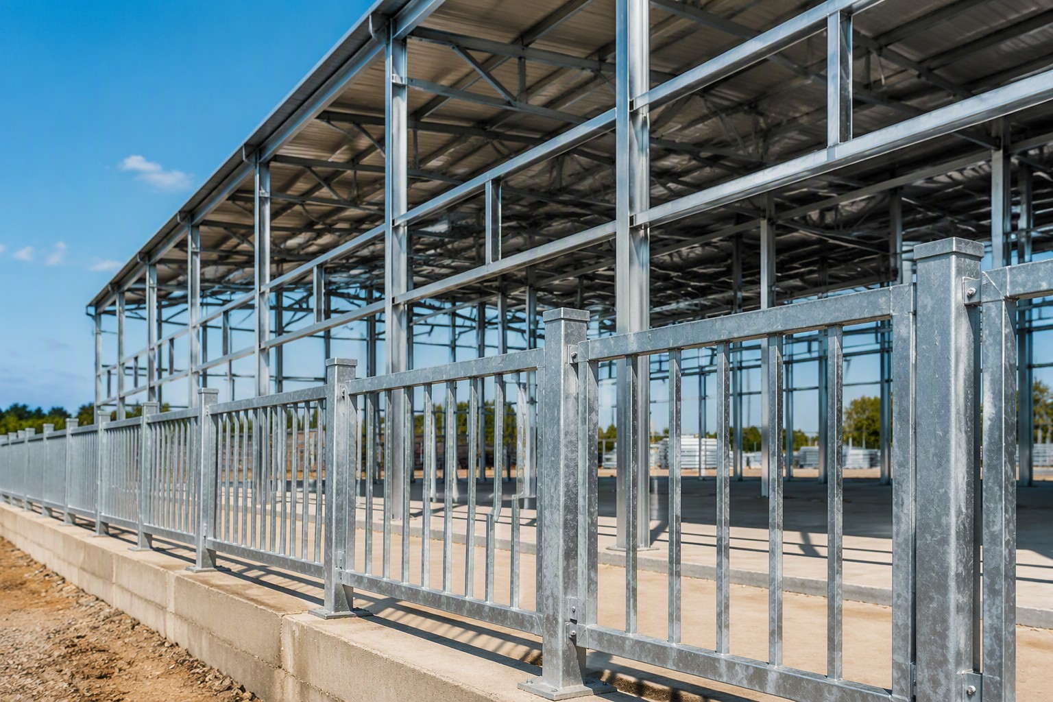 galvanized tube sizes - galvanized square and round tubes installed as fencing and frames on a construction site