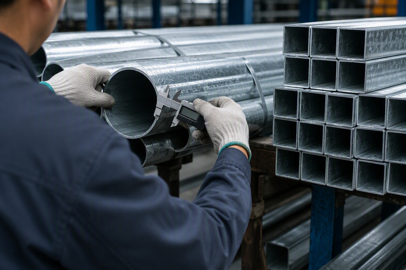 galvanized tube sizes - quality inspection measuring galvanized tube wall thickness and dimensions with a caliper