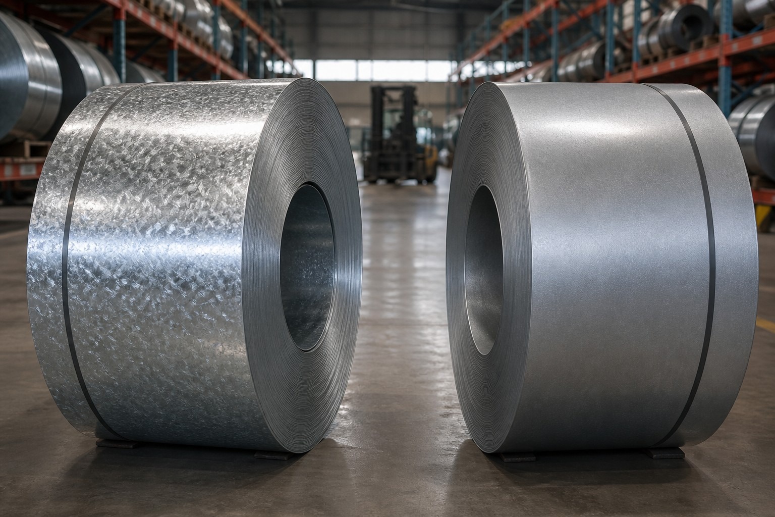 galvanized vs galvalume steel coils comparison in warehouse