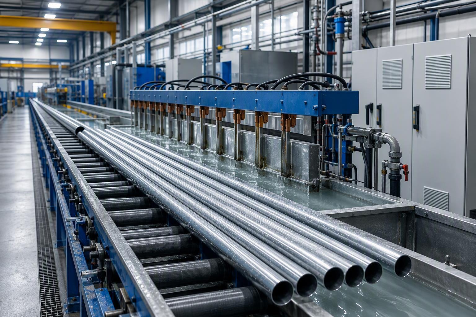 electro-galvanized steel tube - round tubes passing through a continuous zinc plating line