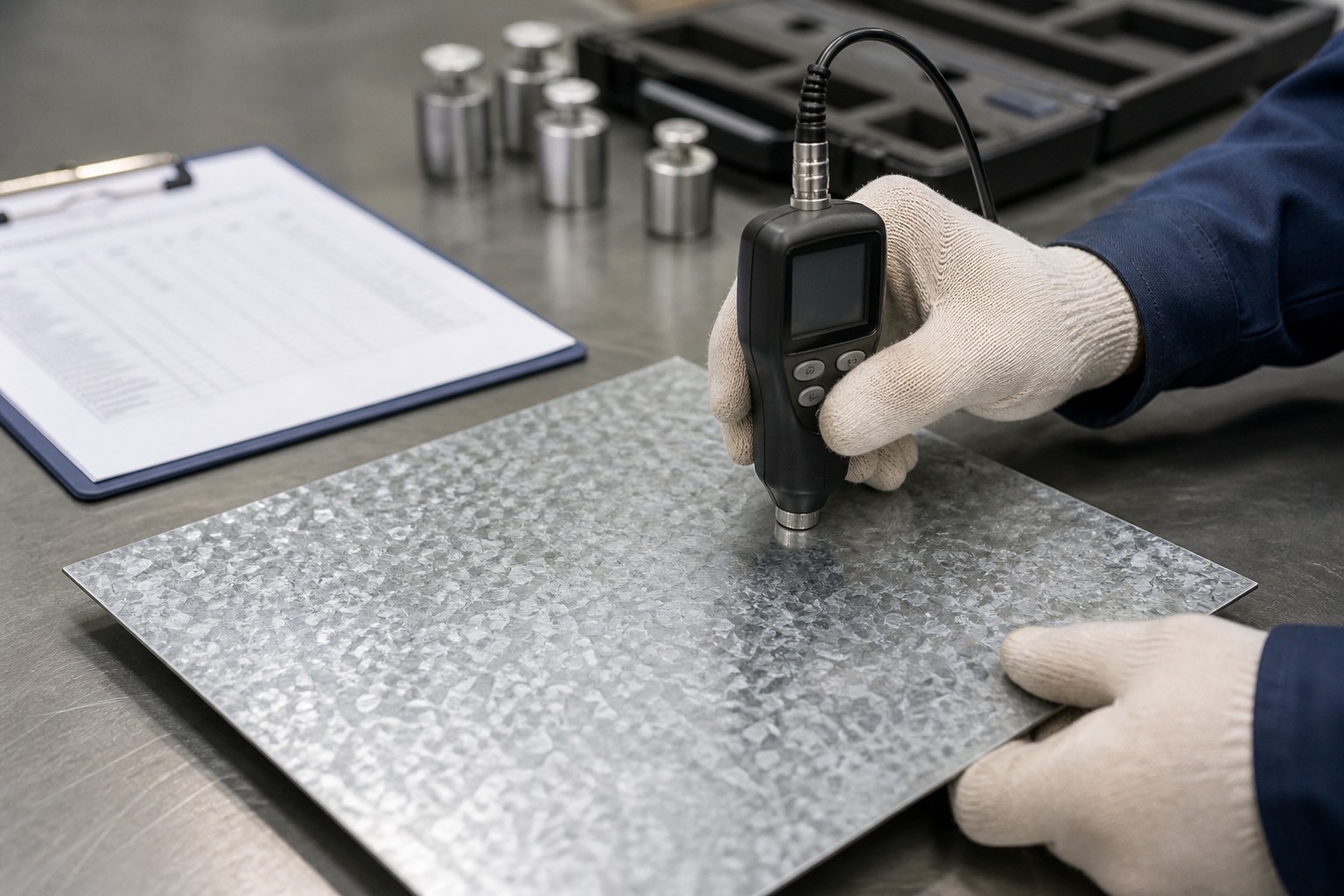 zinc coating weight measurement - coating thickness gauge on galvanized steel