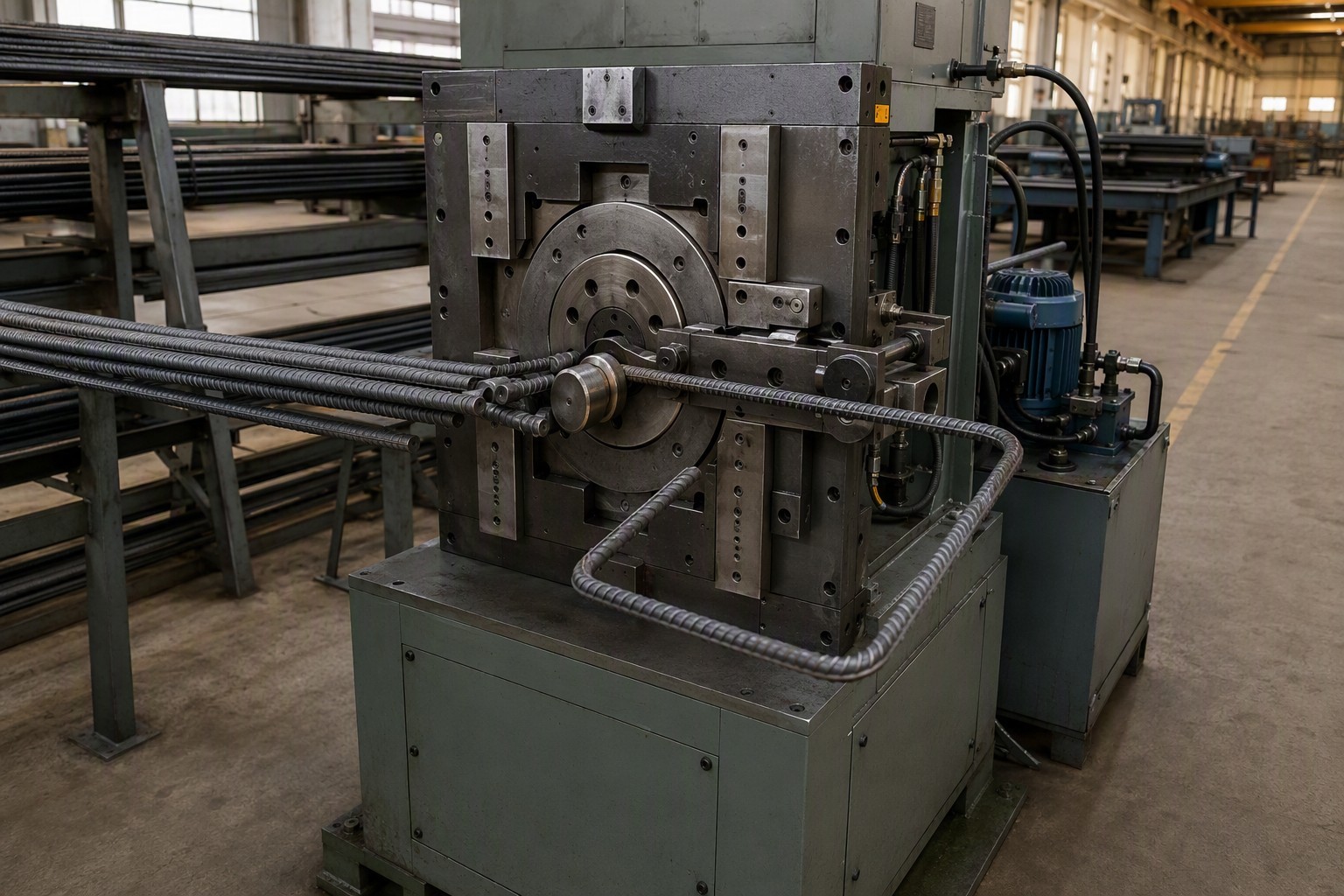 rebar bending - automatic bending machine forming stirrups and hooks on deformed steel bars