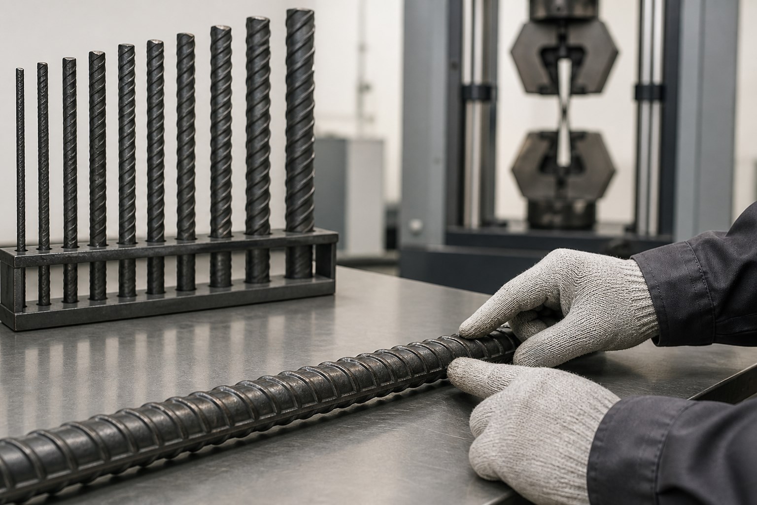 rebar grades quality inspection - testing HRB500 deformed steel bar samples in the mill laboratory