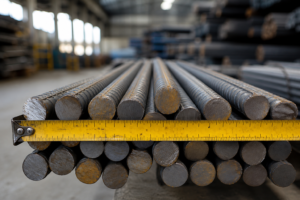 Rebar size measurement with steel tape across bar ends