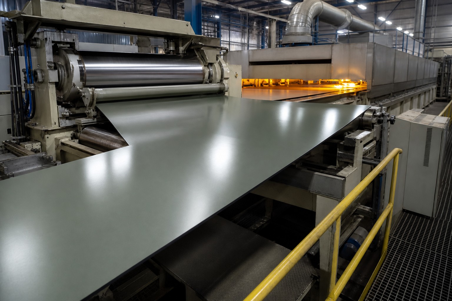 prepainted steel coil production line - paint applied to moving steel strip in a continuous coil coating machine