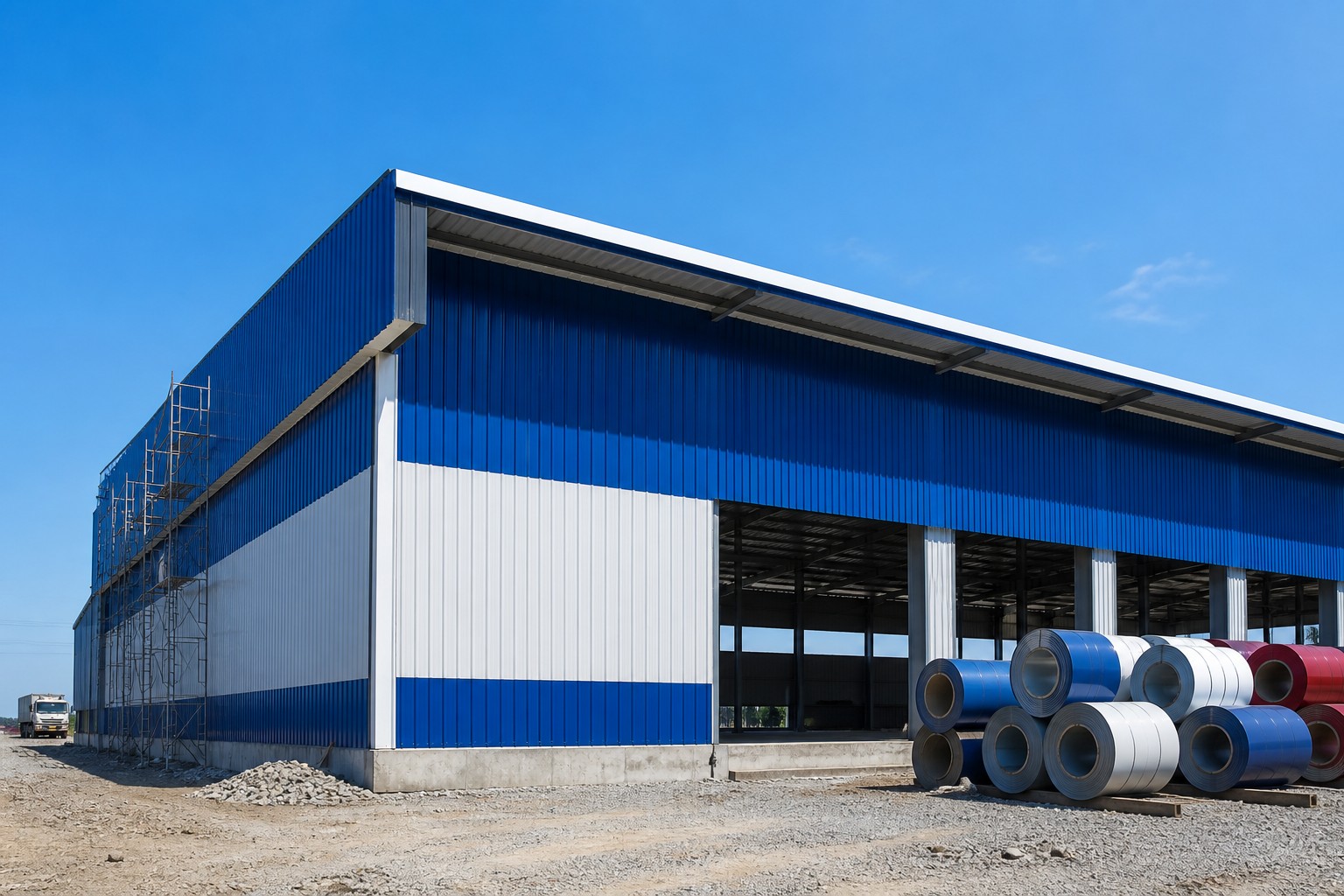 prepainted steel coil roofing application - color coated steel roofing sheets on an industrial building