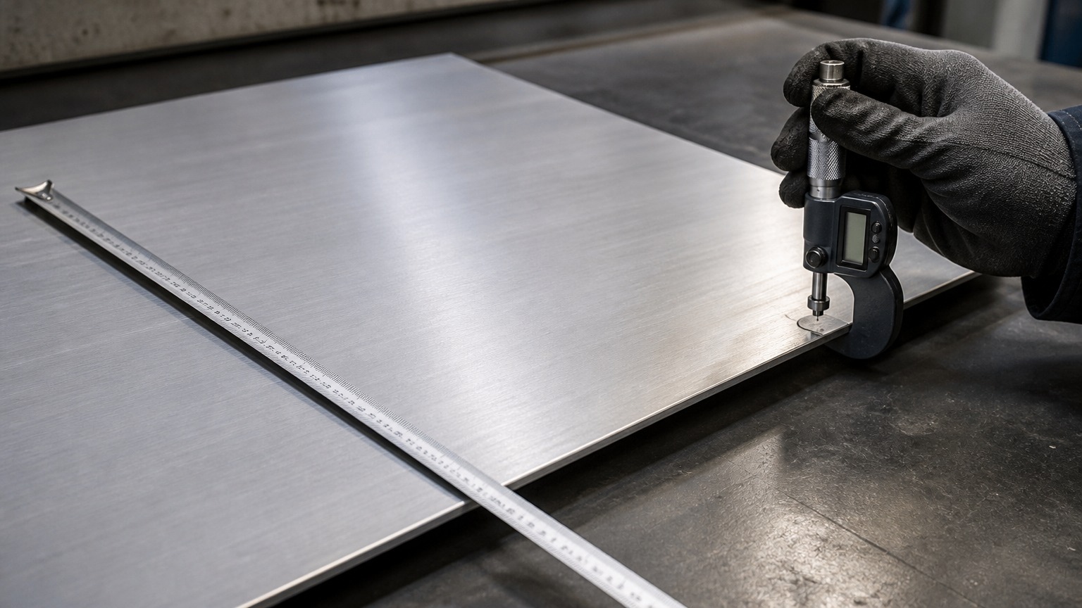 stainless steel sheet size - measuring stainless steel sheet width and thickness at a quality control station