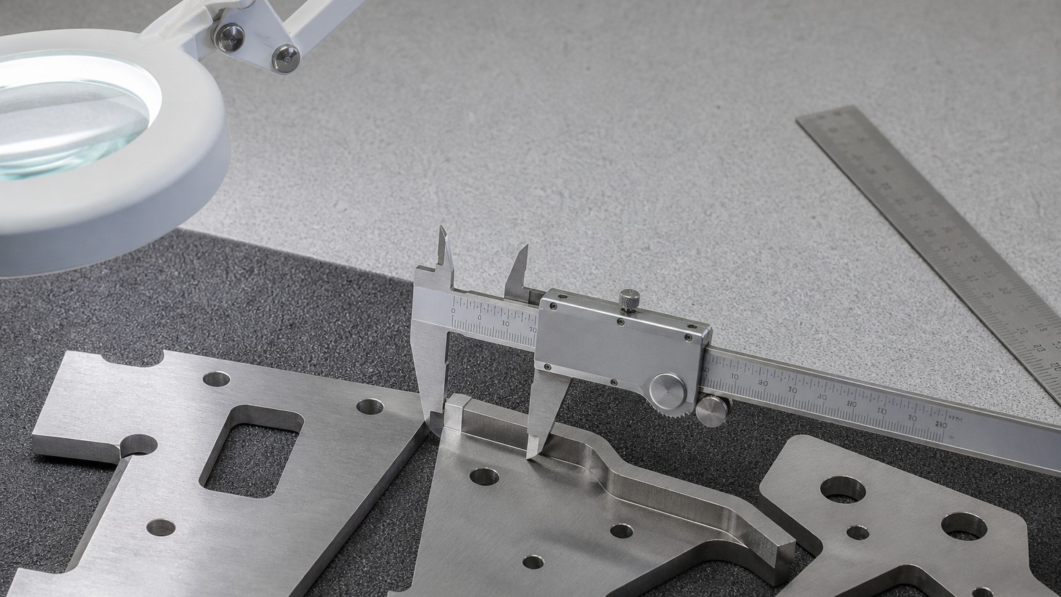plasma laser waterjet stainless cutting - cut stainless steel parts measured with a caliper at a quality control bench