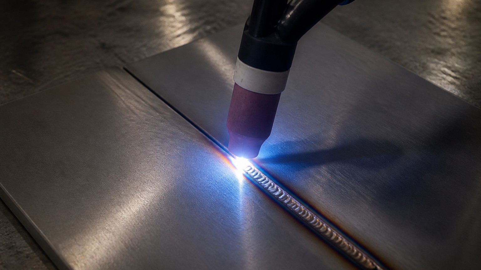 stainless plate fabrication - TIG welding a stainless steel plate butt joint with a clean weld bead and bright arc
