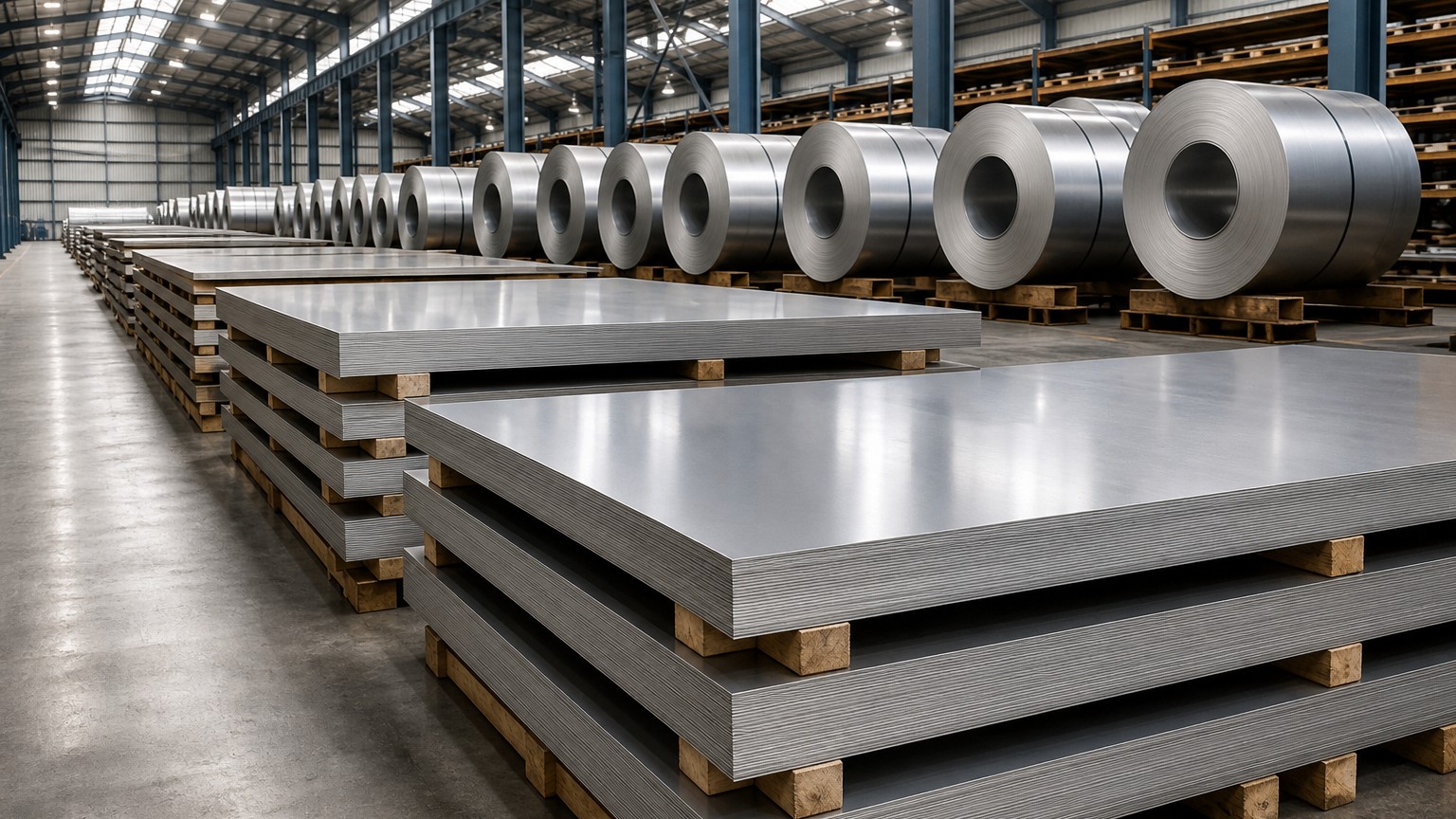 430 vs 304 stainless - stainless steel plate and coil stock stacked in a service centre warehouse