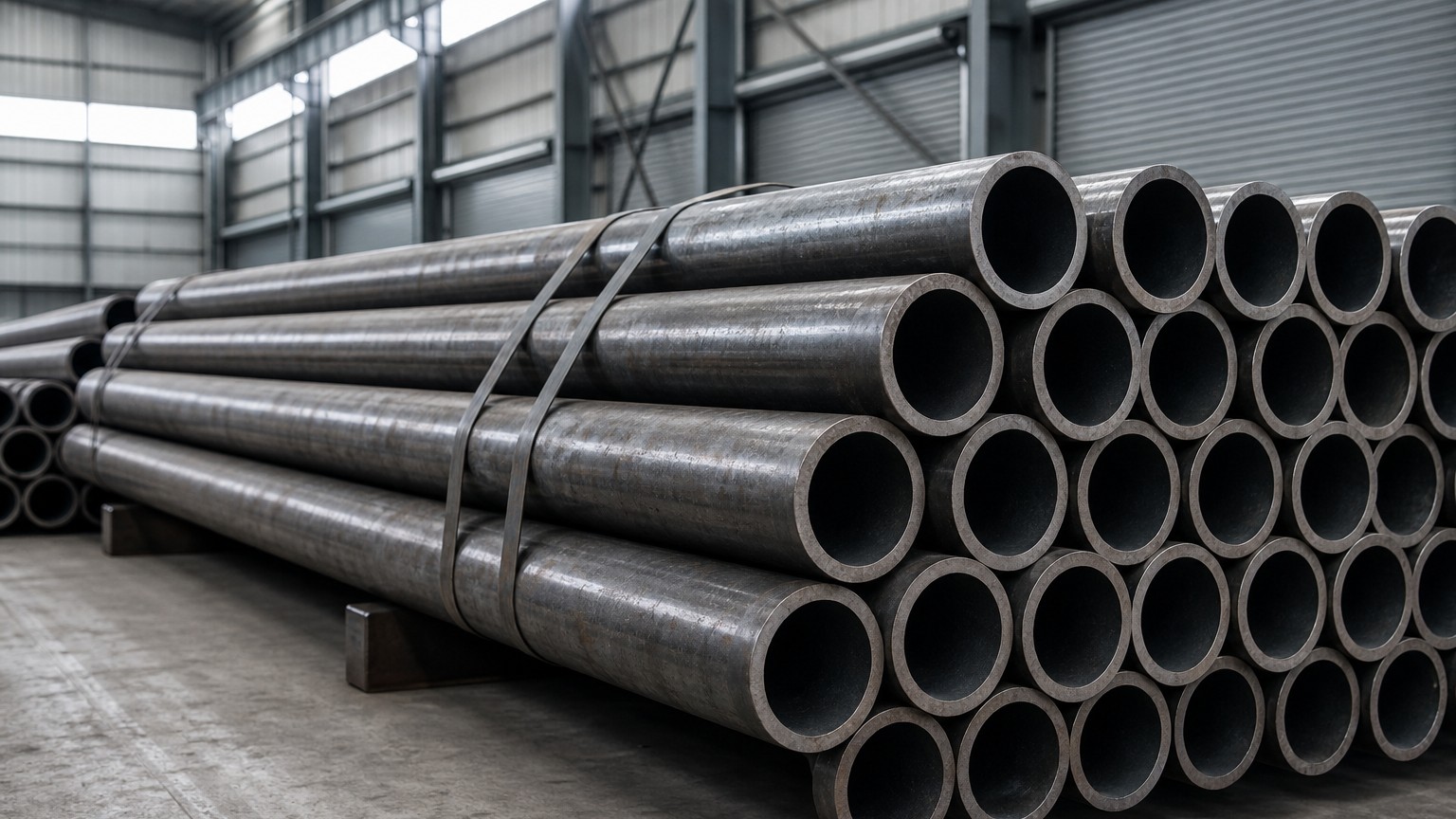steel pipe dimensions - outside diameter being measured on seamless steel pipe at a warehouse