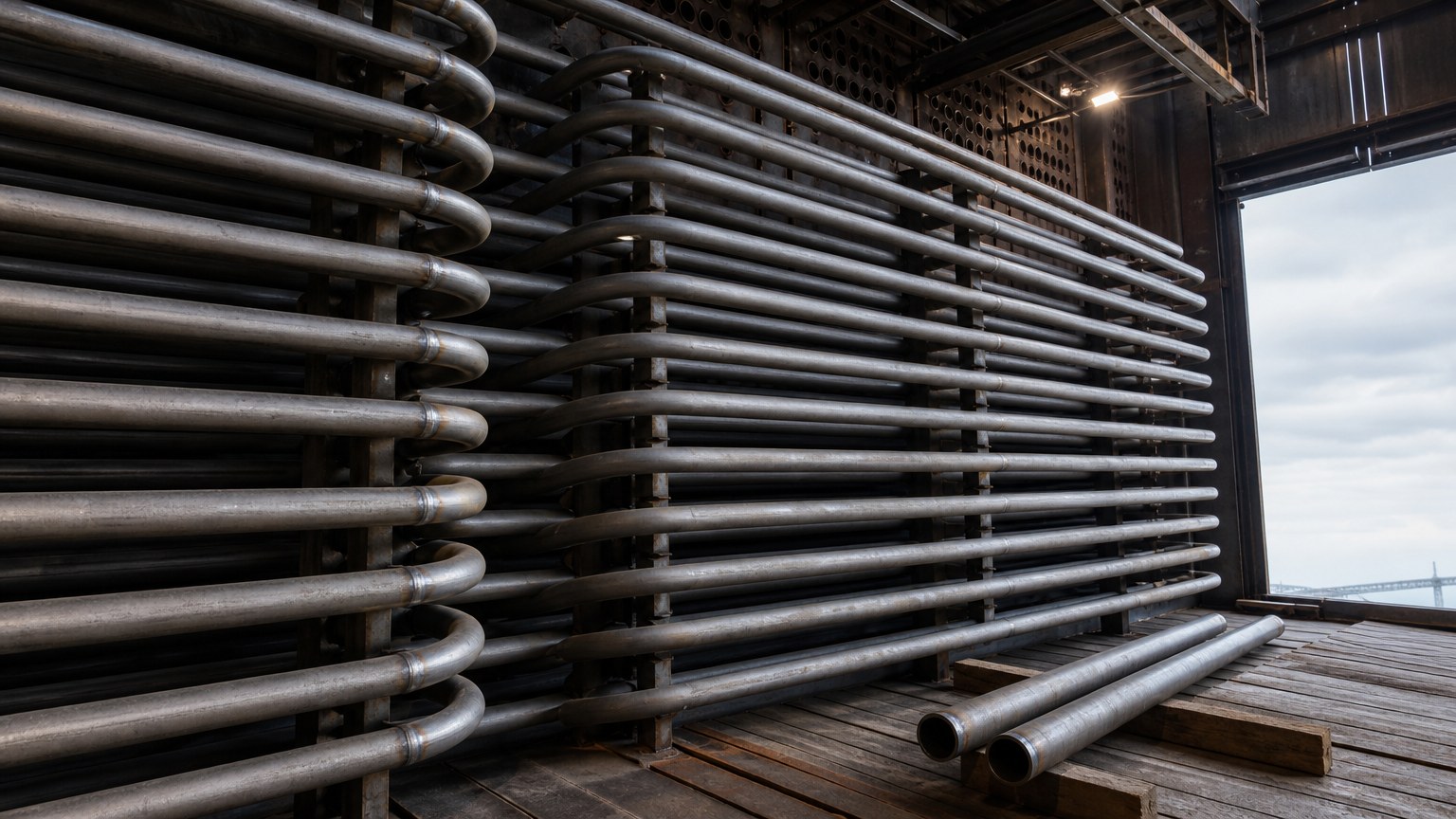 boiler tube grades - superheater tube bank inside a power plant boiler during assembly