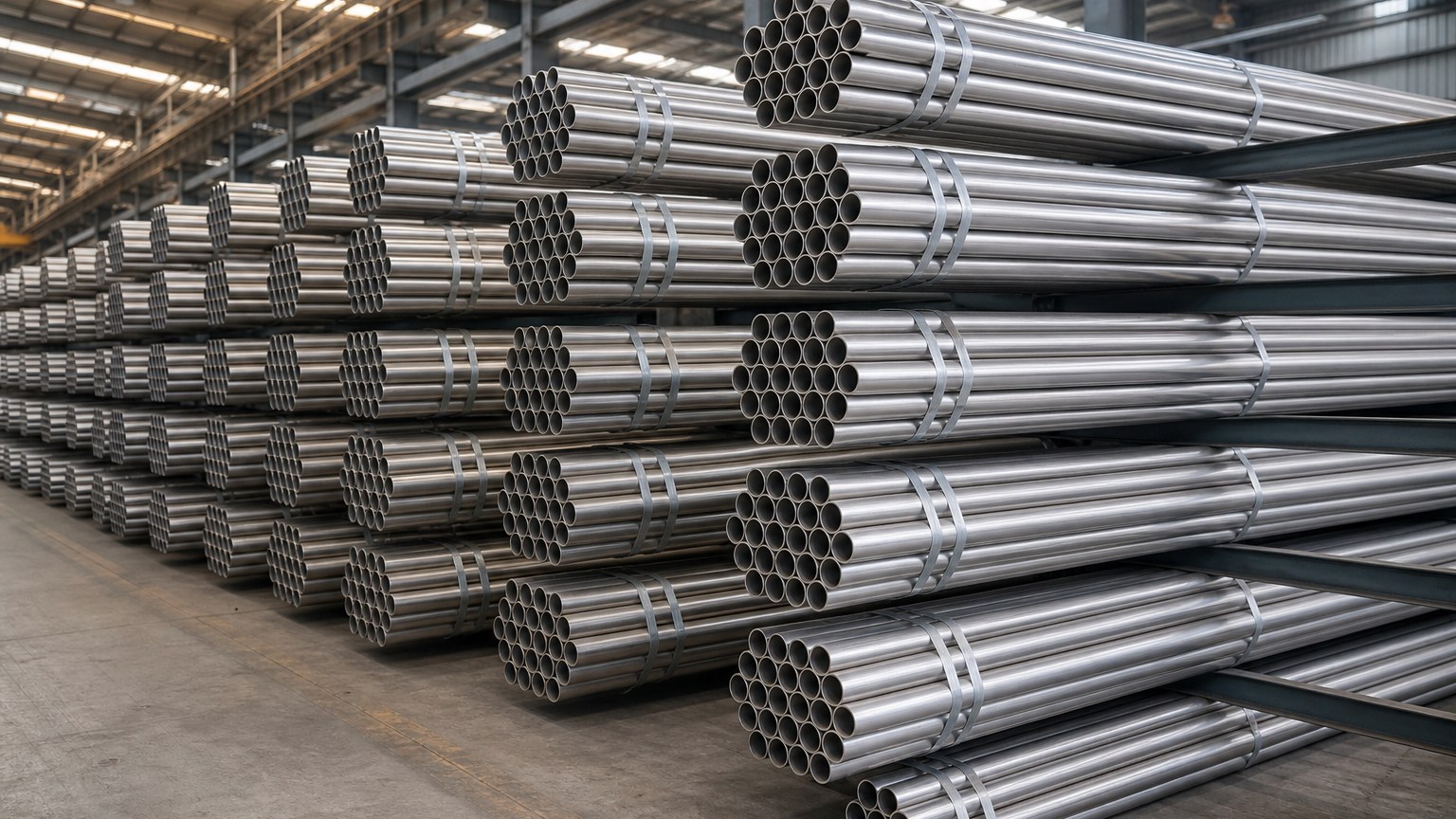 petrochemical steel pipe grades - 316L stainless steel pipe bundles stacked in a mill warehouse