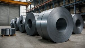 cold rolled steel coil grades - cold rolled steel coils stored in a steel service centre warehouse