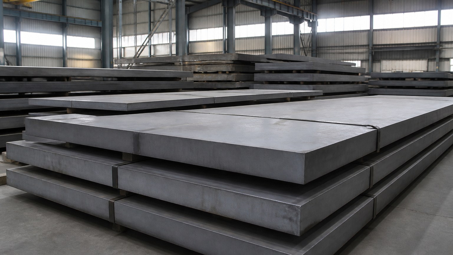 no.1 vs 2d stainless steel finish - hot rolled stainless steel plates stacked in a mill warehouse