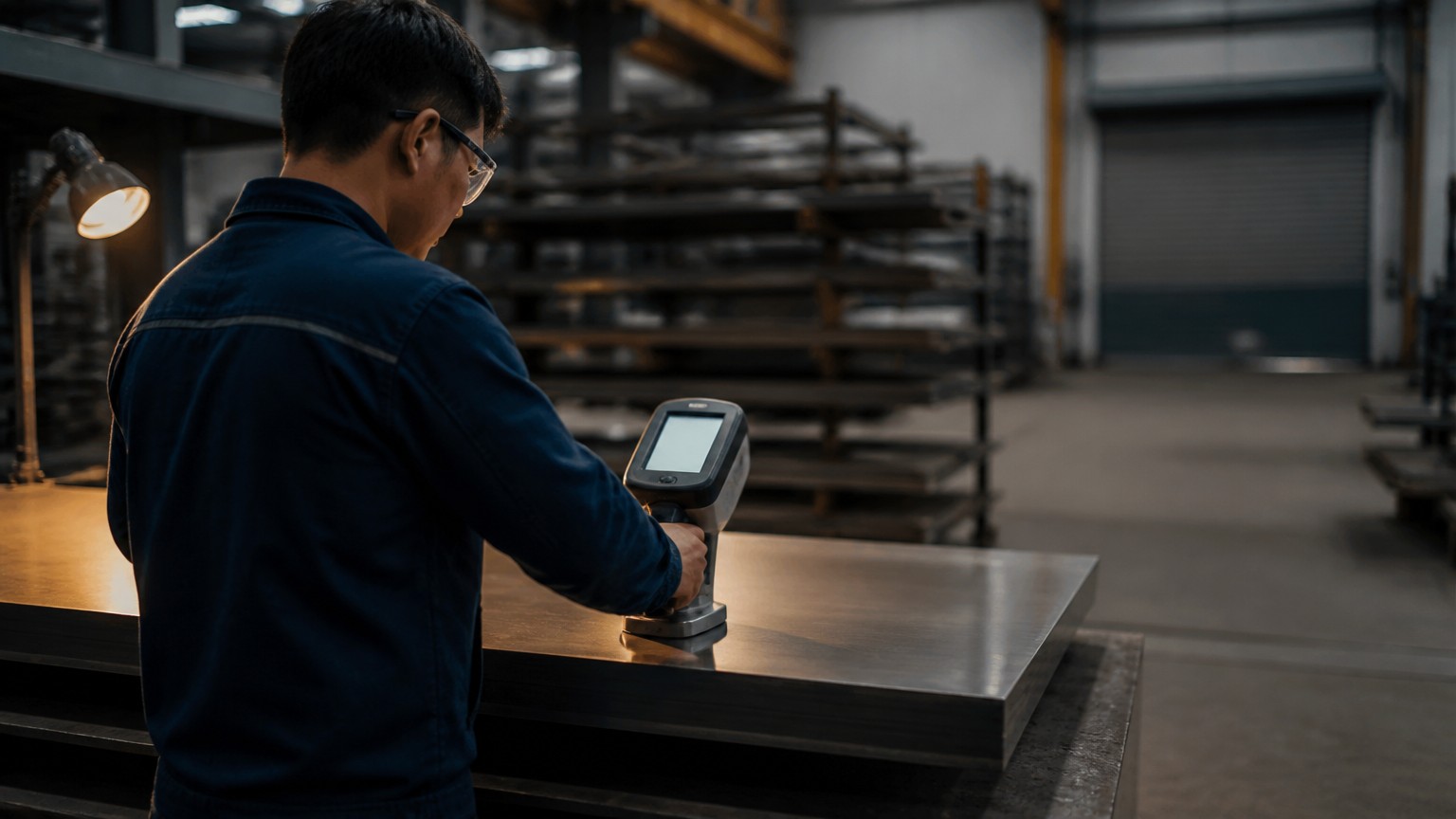mill test certificate - portable spectrometer verifying the chemical composition of a stainless steel plate