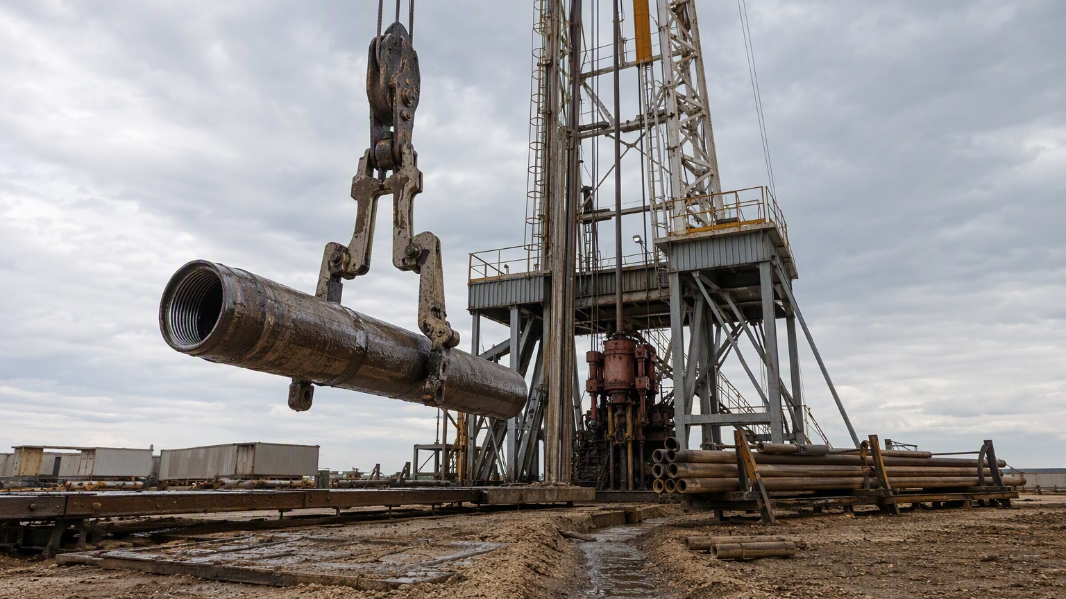 N80 and P110 casing - casing string being run into a well at an onshore rig site