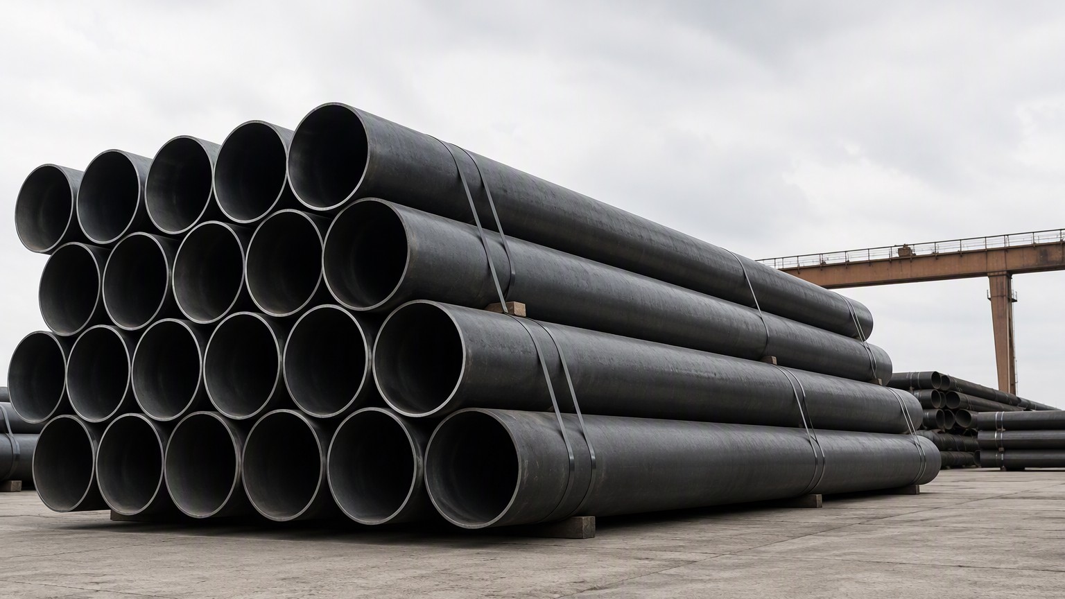 Carbon steel pipe Q345B 6 inch Schedule 40 stacked in steel yard