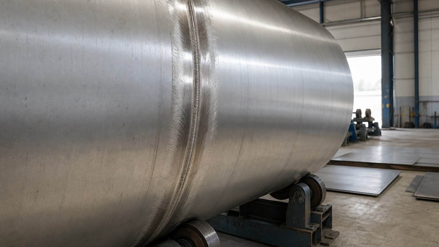 steel plate tolerances - stainless steel plate formed and welded into a storage vessel shell in a fabrication bay