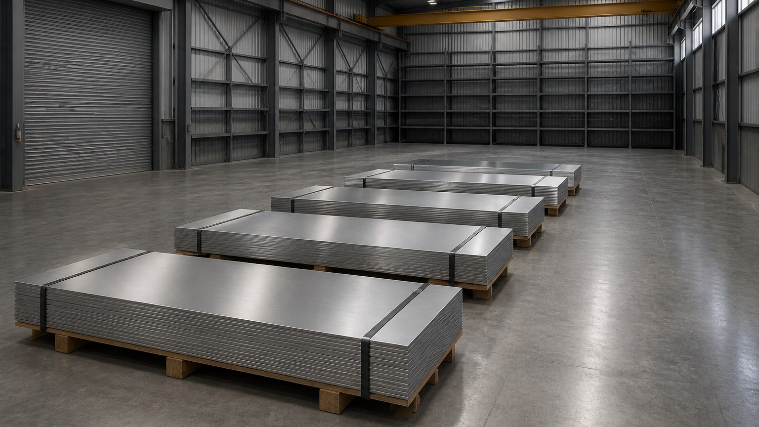 steel import process - 304 stainless steel plates stacked in a warehouse before export inspection