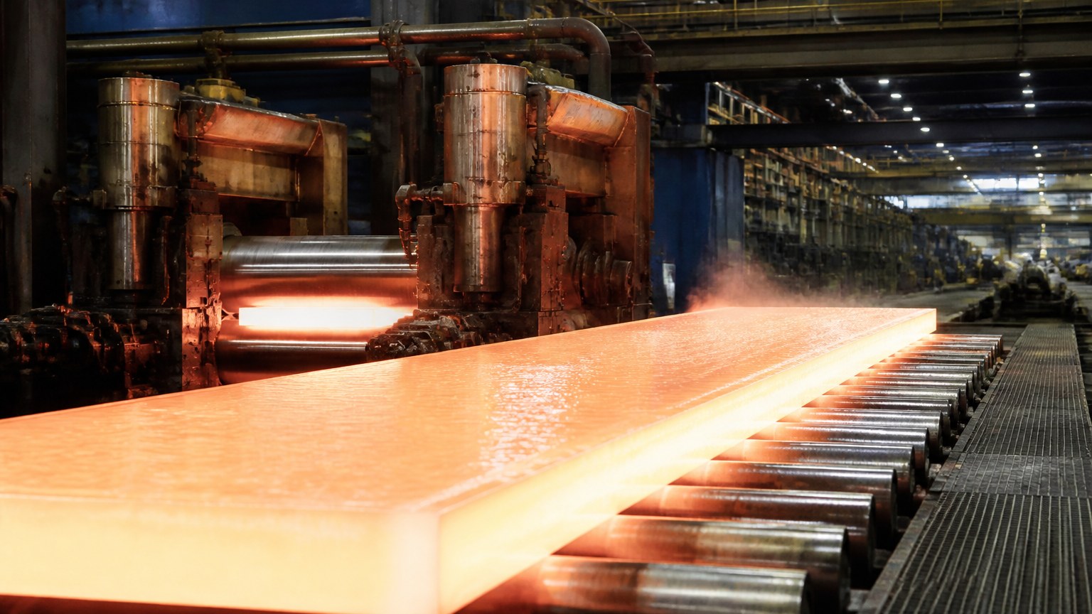 aluminum plate grades - hot rolling mill line producing aluminum plate from a heated slab