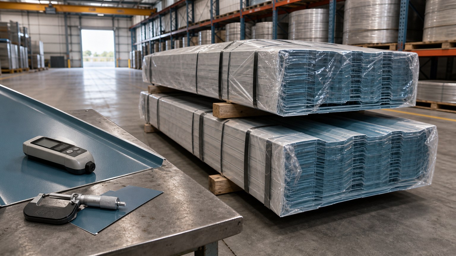 PPGI roofing sheet - coating thickness inspection and export packing of profiled color coated steel sheet