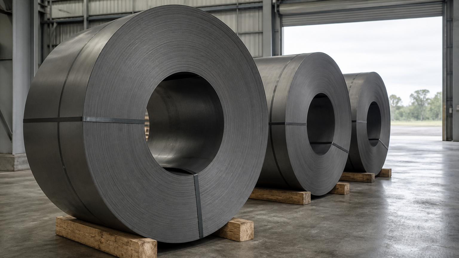 galvanized sheet gauge chart - uncoated steel coils staged on dunnage before the galvanizing line