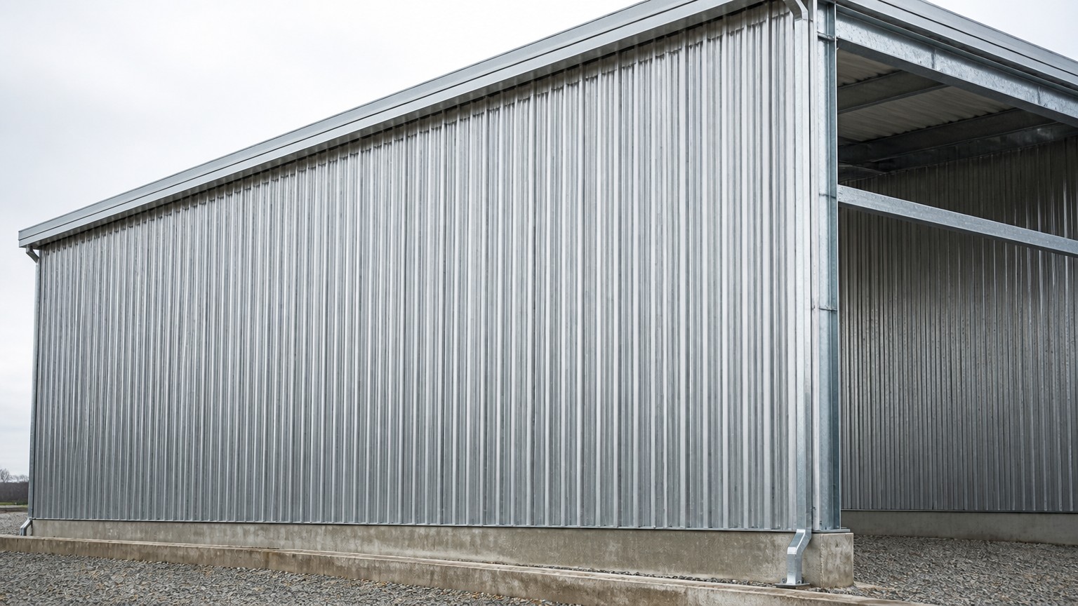 galvanized steel construction - ribbed galvanized wall cladding installed on an industrial building facade