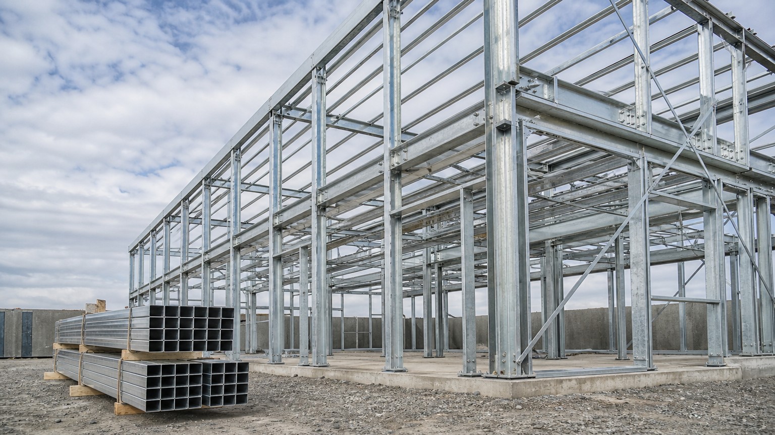 galvanized steel construction - galvanized hollow sections bolted into a building frame on site