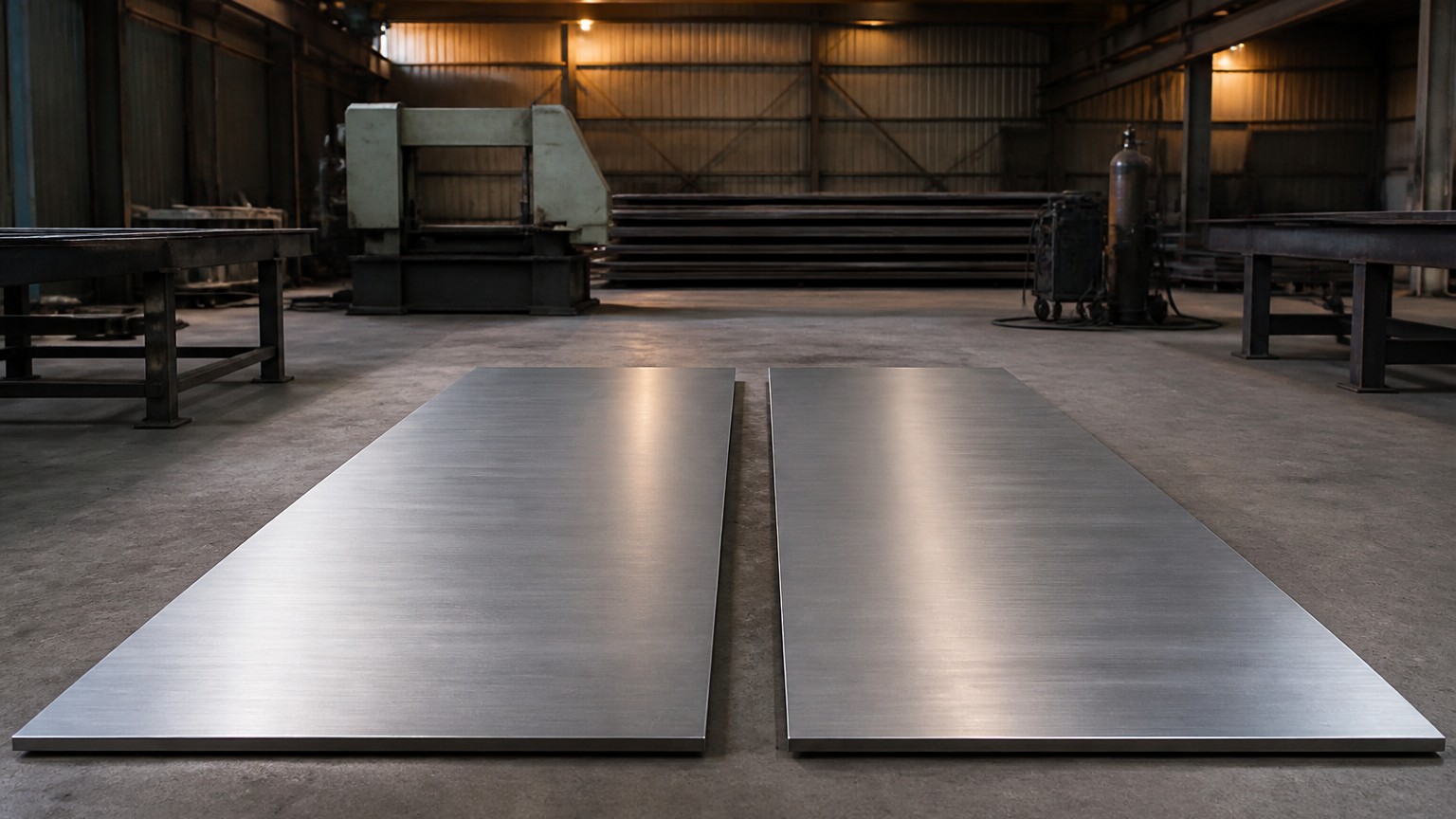 stainless steel PMI testing - stainless steel plate inspection and marking on a fabrication shop floor