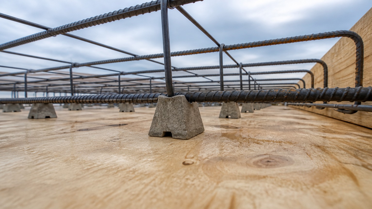 rebar corrosion protection - reinforcement cage inspected for rust and cover before concreting