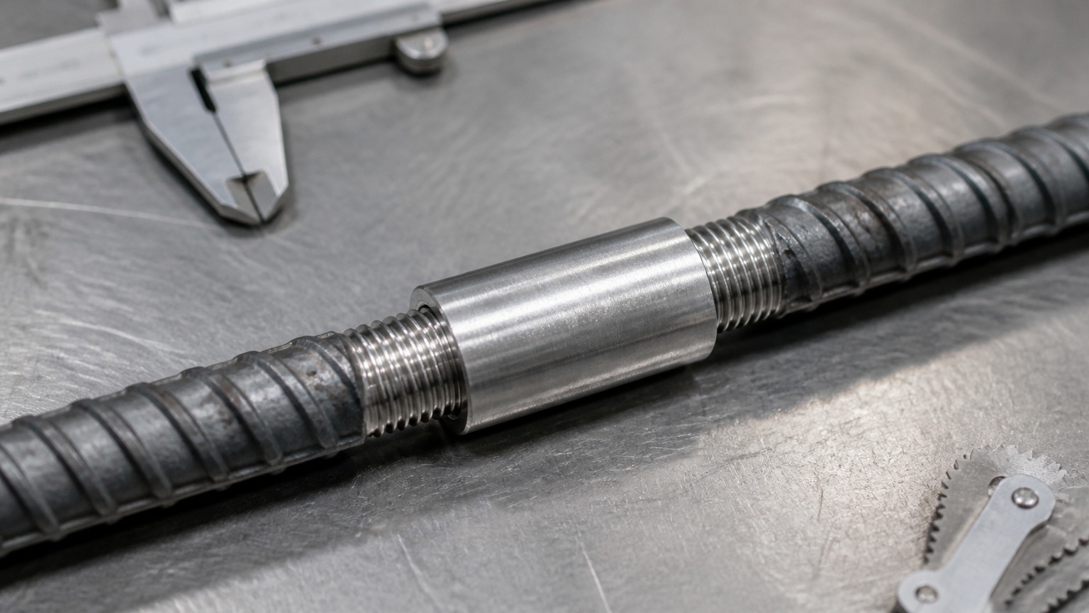 rebar couplers - mechanical coupler sleeves threaded onto HRB400E deformed steel bar ends