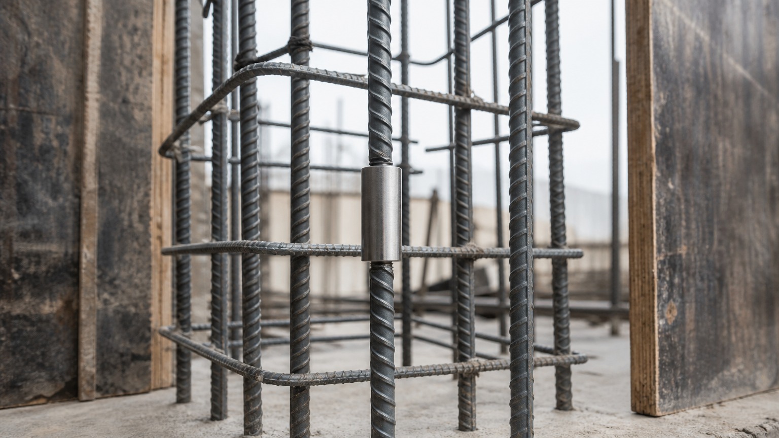 rebar couplers - mechanical splices installed in a reinforced concrete column cage