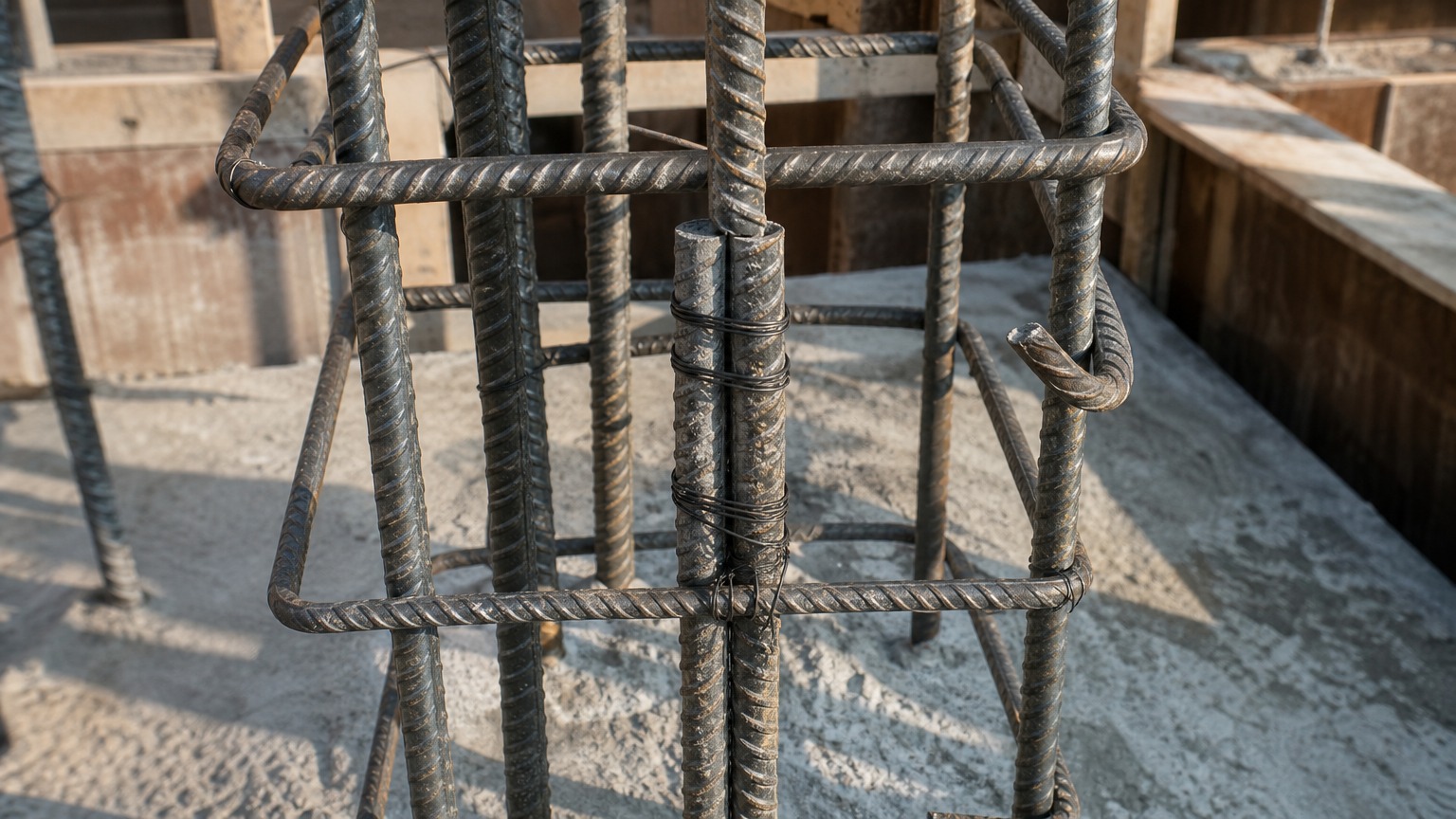 rebar lap splice length - tied lap splice detail in a reinforced concrete column cage on site