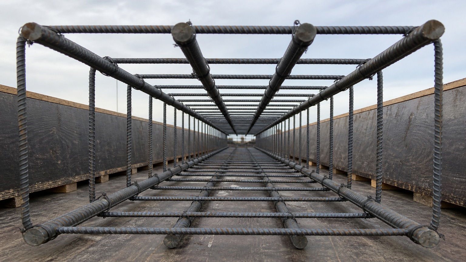 rebar lap splice length - tied reinforcement cage checked against the bar bending schedule before the pour