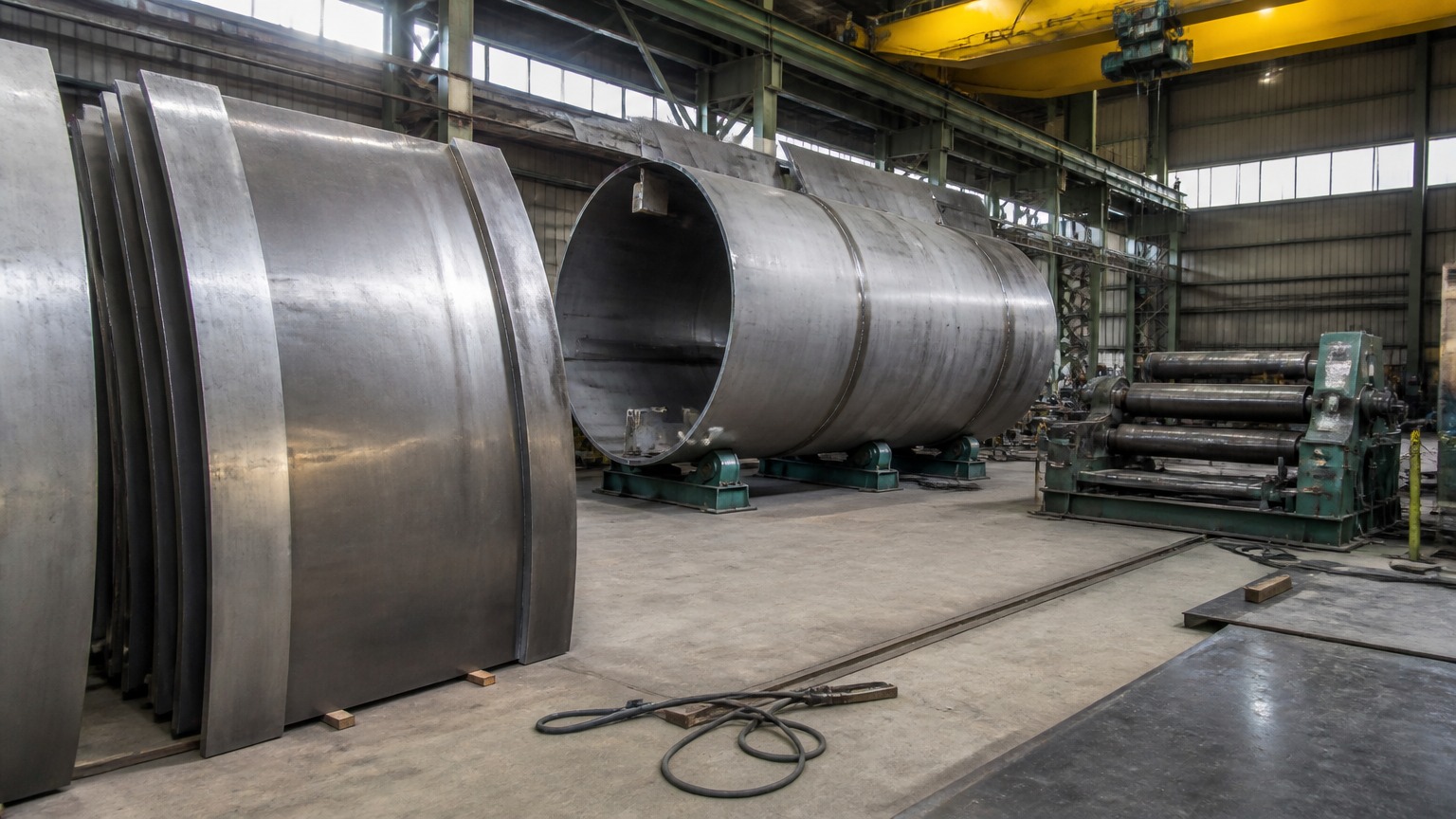 hot rolled vs cold rolled stainless steel - stainless steel plate rolled and welded into a large pressure vessel shell