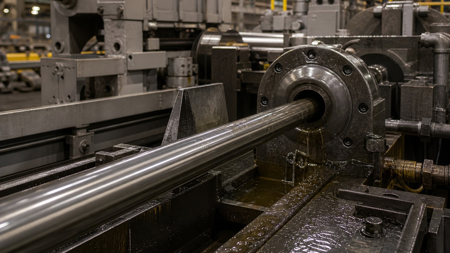cold drawn seamless tube - cold draw bench pulling seamless steel tube through a carbide drawing die