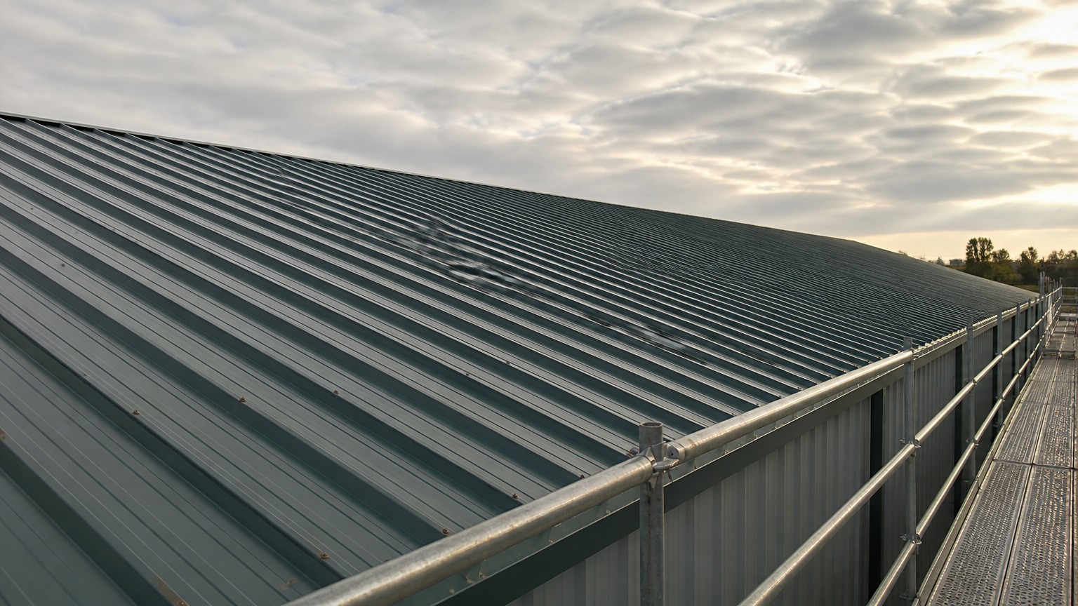 PPGI coating adhesion test - color coated steel roofing sheets installed on an industrial building