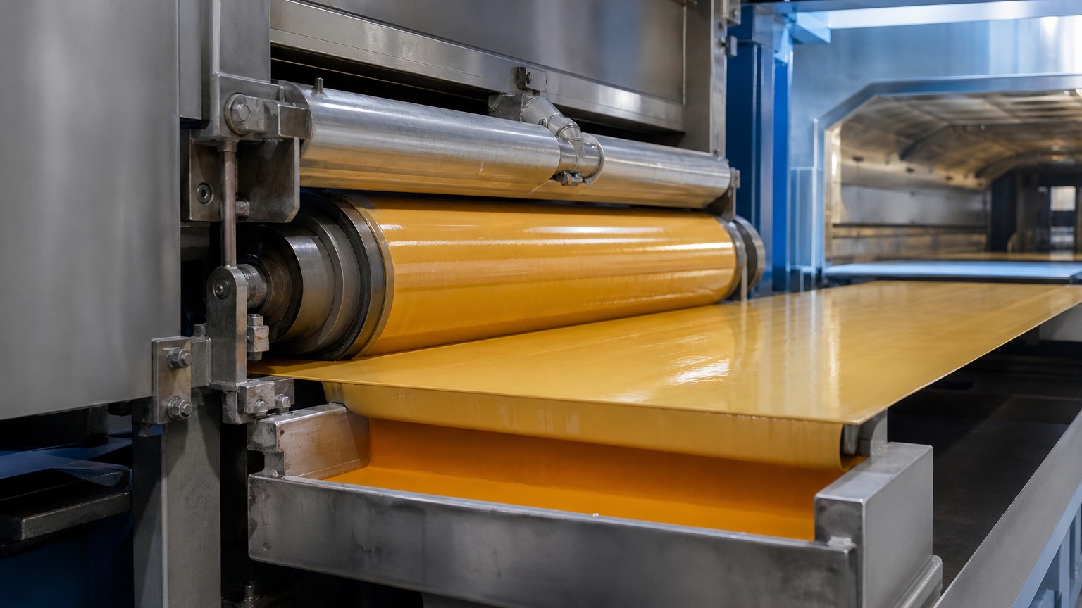pvdf vs polyester coating - coil coating line applying a liquid paint film to moving steel strip