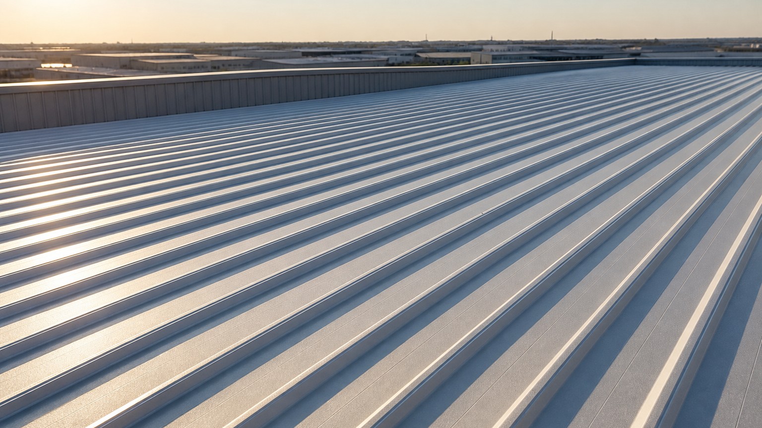 pvdf vs polyester coating - installed color coated metal roofing sheets on an industrial building roof