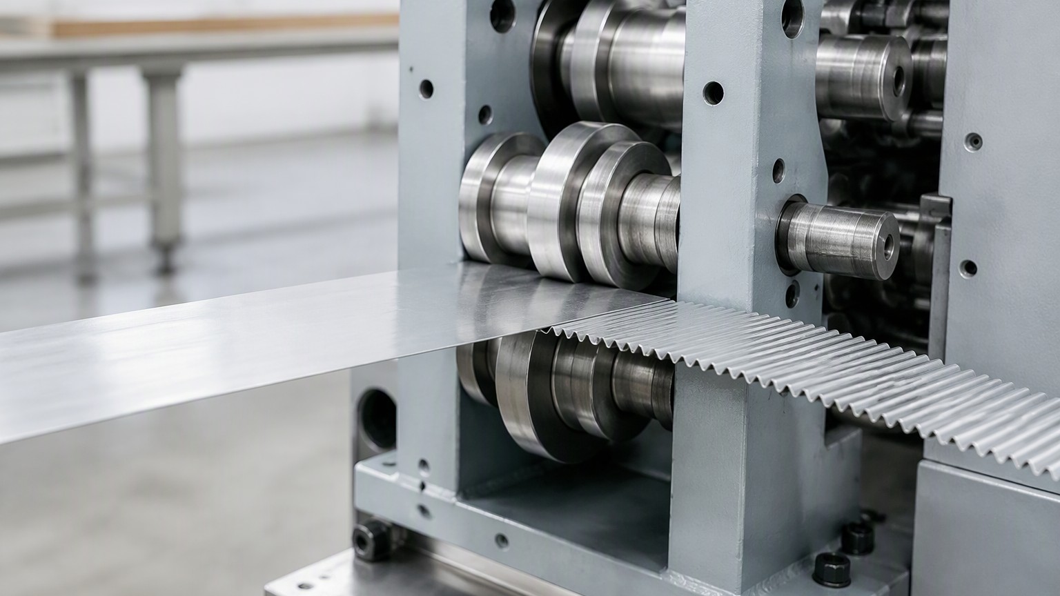 aluminum strip - thin aluminum strip roll-formed into heat exchanger fin stock on a production line
