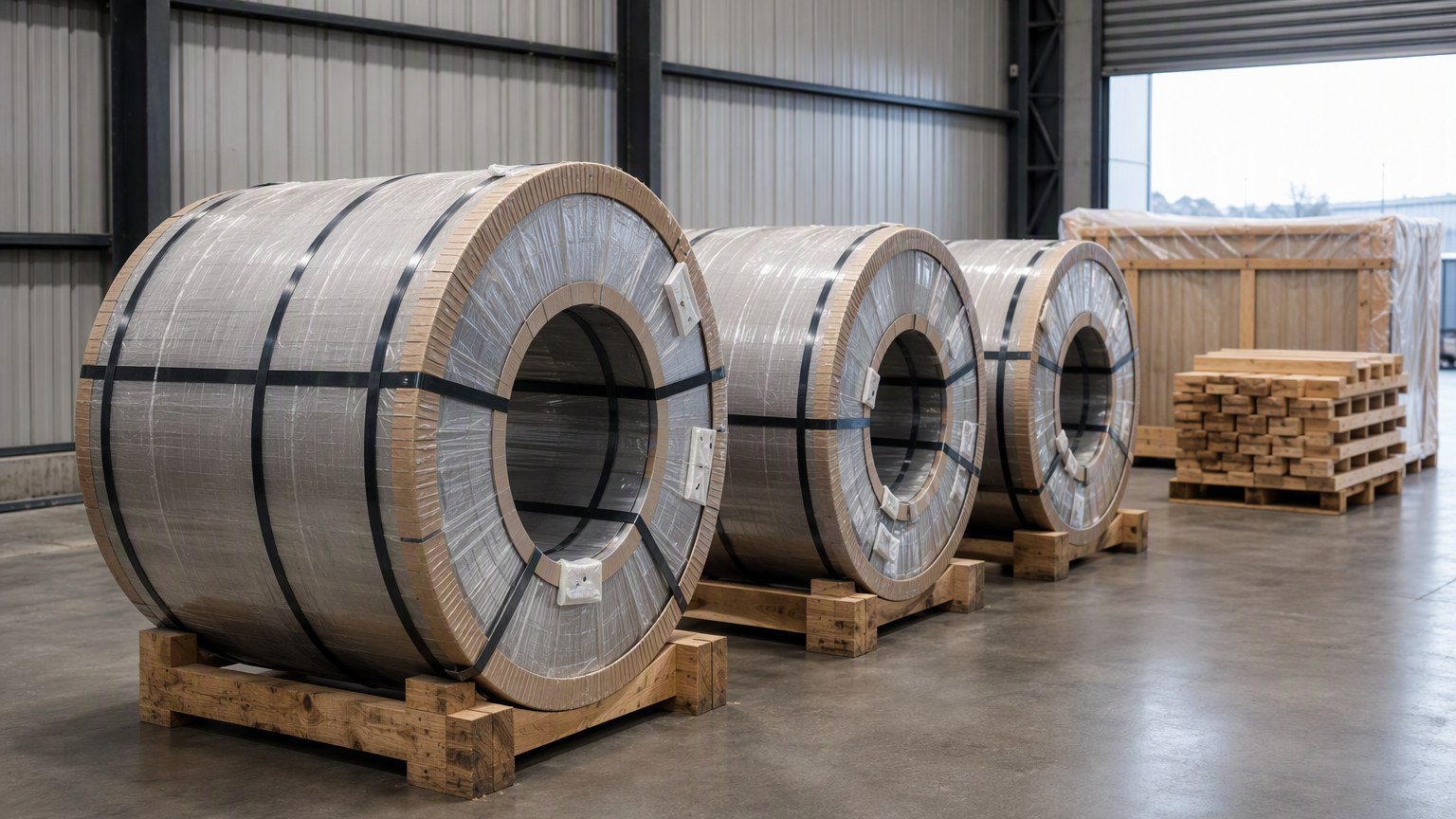 steel coil packing - packed cold rolled steel coils with edge protectors and desiccant prepared for sea freight