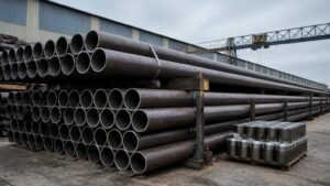 casing corrosion prevention - OCTG casing and tubing pipes stacked in a seamless pipe mill stockyard