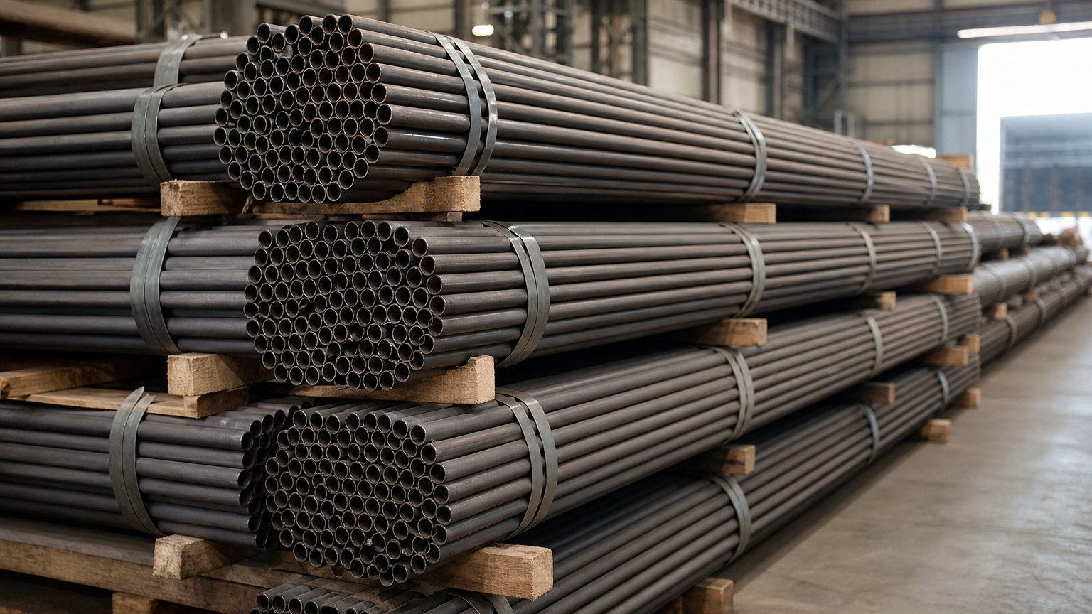 boiler tube heat treatment - annealed boiler tube bundles stacked in a warehouse after furnace cooling